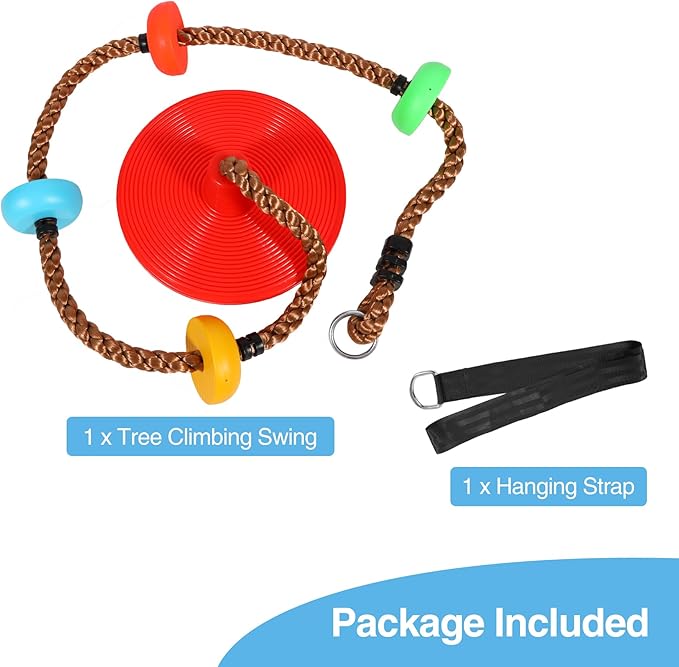 REDCAMP Climbing Rope Swings for Trees, Heavy Duty Plastic Disc Swing Seat for Kids with Hanging Strap and Snap Hooks, Red