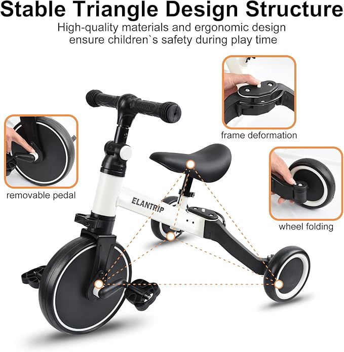 Elantrip 5 in 1 Balance Bike for 1 to 3 Years Old Kids,Toddler Tricycle Kids Trikes Tricycle, Best Toys for Boy & Girl, Balance Training,Adjustable Seat and Removable Pedal