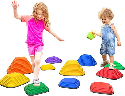 MOCUTEEN Stepping Stones for Kids 11pcs Non-Slip Plastic Balance Stones for Toddler Activities Sports & Outdoor Kids Balance Play Equipment Toys. Toddler Ages 3+ Years Old