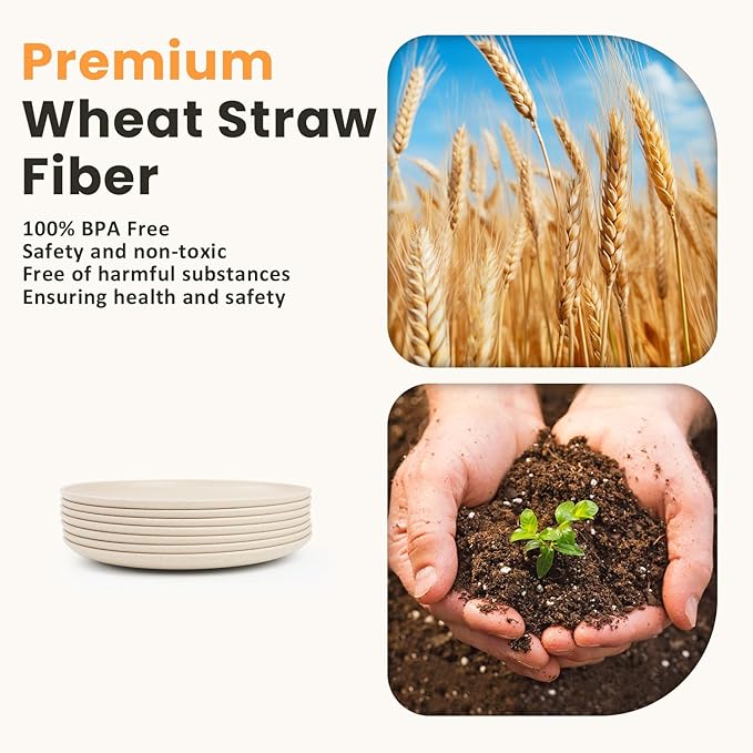 Homienly Small Plates Set of 8, Wheat Straw Plates, 5.7 Inch Lightweight Unbreakable MIni Dessert Plate, Microwave and Dishwasher Safe Small Plate Set - Beige