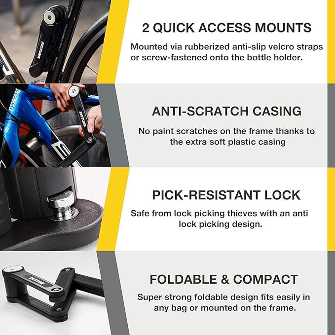 SIGTUNA Folding Bike Lock - Hardened Steel 8mm Fold-Up Heavy Duty Bike Lock with Easy Mounting, Secure Lock and Anti-Scratch Coating - Easily Keep Bike Secure and Paintwork Undamaged - Bicycle Lock