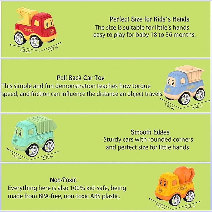 Veslier Toy Trucks for 2 3 4 5Years Old,Construction Transpor Trucks for Toddlers 2-4 Years with 4 Pull Back Cars for Toddlers 2-4,Christmas Birthday Gift for 18M+ 2 3 4 5 Years Old Kids Boys Girls.