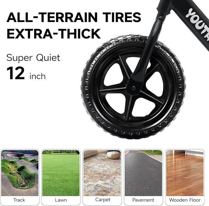 12 Inch Toddler Balance Bike for 1-3 Year Olds, No-Pedal Bike with Tool-Free Adjustable Seat, Quick Assembly, Gift for 1-3 Year Old Boys & Girls with Customizable Plate