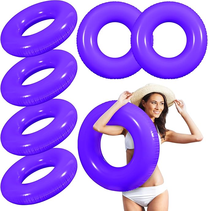 6 Pcs Inflatable Pool Floats 28 Inches Swim Tube Bulk for Adults Swimming Ring Pool Floaties for Beach Party Decorations Women and Men River Lake Summer Vacation Holiday (Light Purple)