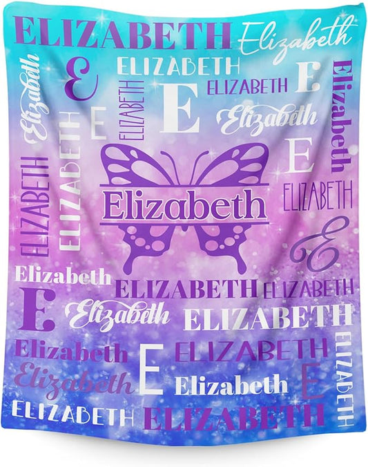 Personalized Butterfly Blankets for Kids Teens Adults, Girls Women Throw Blanket Gifts for Butterfly Lovers, Custom Name Soft Warm Flannel Monogram Blankets Decor for Bed Couch Sofa Home Room