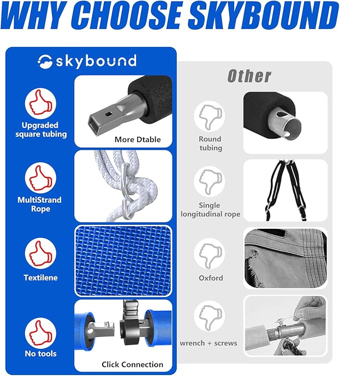 Skybound 43" Saucer Swing for Kids Outdoor - Durable Textilene Fabric, Galvanized Steel Frame, 600lbs Capacity, Adjustable Ropes (Blue)