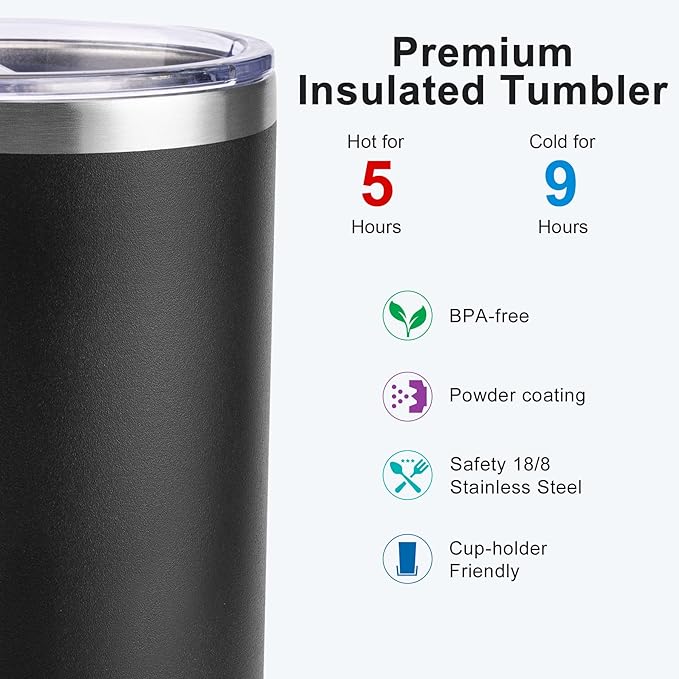 koodee Tumbler with Lid and Straw-12 oz Insulated Coffee Tumbler Cup Stainless Steel Double Wall Skinny Tumbler with Lid and Straw (Black)