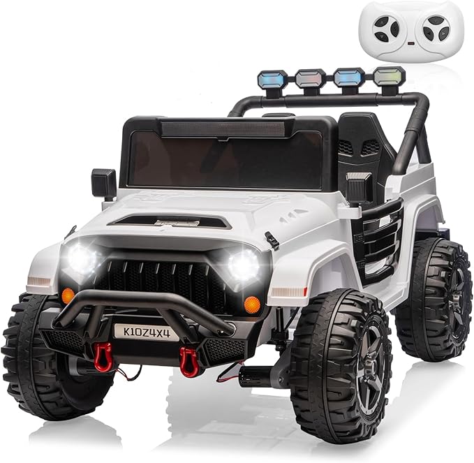 24V Ride on Toys for Kids, 2 Seater Electric Ride on Car w/Remote Control, 4 Powerful Motors, 4WD/2WD, 3 Speeds, Led Lights, Bluetooth, Ride on Truck for Kids Toddler, White