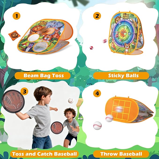 Bean Bag Toss Game Sets for Kids, Toss and Catch Ball Set for Kids Outdoor Baseball Toys for Toddlers Carnival Games for 3 4 5 6 7 Years Old Boys and Grils Backyard Outdoor Toy