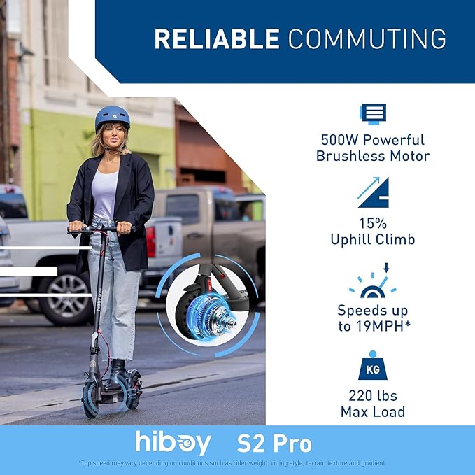 Hiboy S2 Pro/S2 MAX Electric Scooter, 500W Motor, 10" Solid Tires, 25-40.4 Miles Range, 19 Mph Folding Commuter Electric Scooter for Adults (Optional Seat)