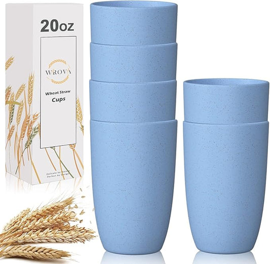 Wheat Straw Cups 6 PCS Good Alternative to Plastic Reusable Cups 20 oz Unbreakable Drinking Cup Reusable Dishwasher Safe Water Plastic Glasses Sky Blue