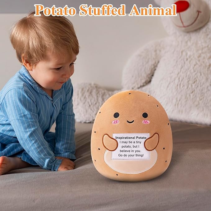 Potato Plush, Cute Potato Stuffed Animal, Positive Doll Funny Reduce Pressure Toy Cheer Up Gifts for Girls Boys Party Decor 10"