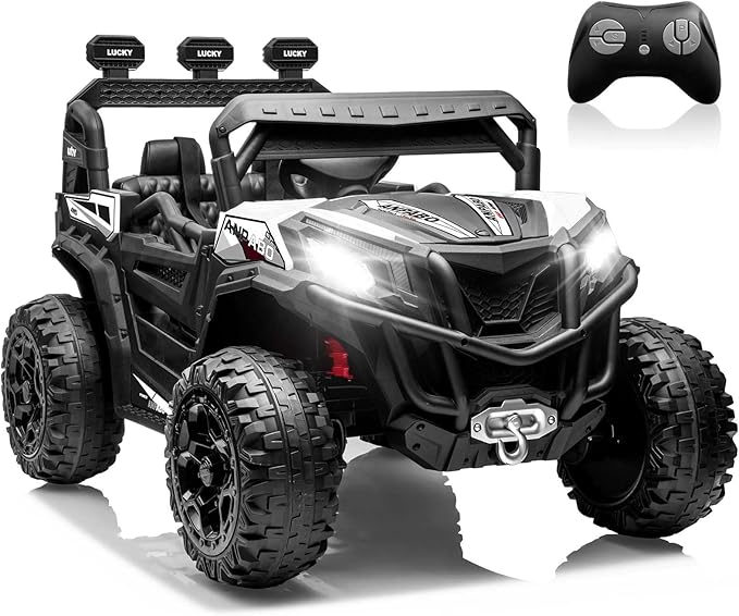 ANPABO 24V Ride on Toys for Big Kids w/Remote Control, 4X75W Motors, Max 4.5MPH, 4WD/2WD Switchable, 4 Shock Absorbers, 19" Spacious Seat, Bluetooth, Electric Car for Kids(White)