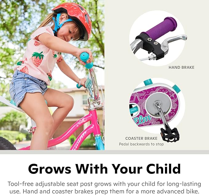 Schwinn Elm and Koen Bike or Balance Bike, 12-20 Inch Bike for Kids Ages 2-13, Black, Blue, Red, Teal, Pink or Purple, SmartStart Ergonomic Design, Adjustable Seat Grows with Child, Training Bicycle