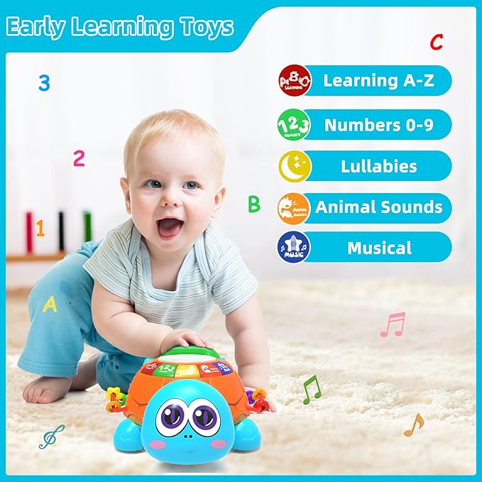 Hanayo Baby Toys 6 to 12 Months，Musical Turtle Crawling Girl Toys for 12-18 Months,Infant Early Learning Educational Toy,Girl & Boy Gift Essentials for Newborn 7 8 9 11+ Months 1-2 Year Old(Blue)