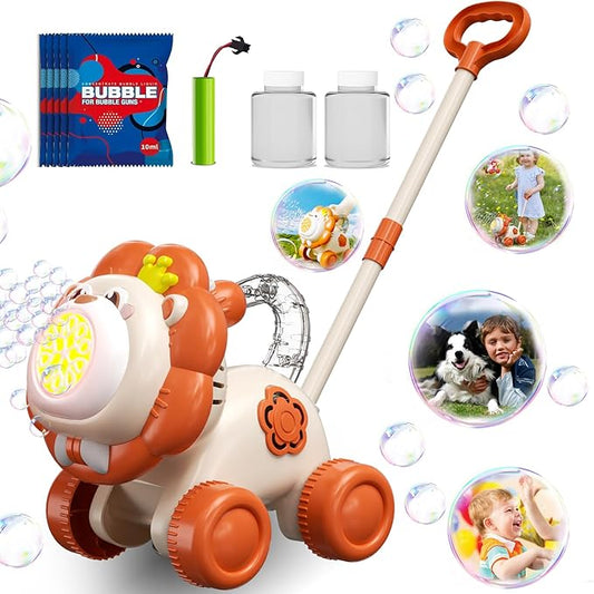 Lion Bubble Lawn Mower for Toddlers, Automatic Bubble Machine Maker for Kids, Summer Outdoor Yard Garden Activity Push Toys, Birthday Gift for Boys Girls 3 4 5 Year Old
