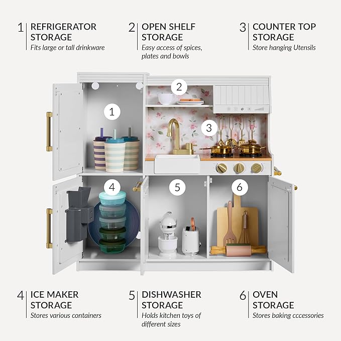 Best Choice Products Pretend Play Kitchen for Kids, Interactive Wooden Toddler Playset, Framed Chalkboard, Toy Storage, 11 Accessories – White