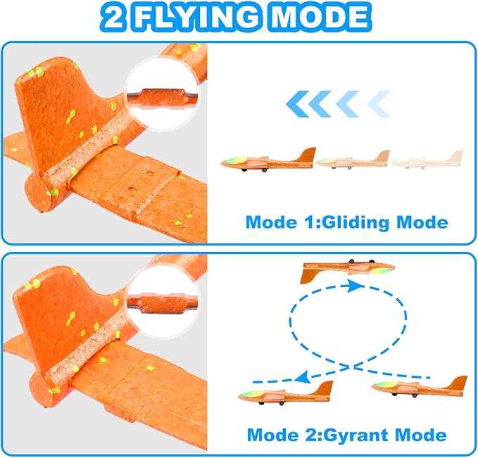 Fuwidvia 3 Pack Airplane Launcher Toys, 13.2'' LED Foam Glider Plane Toy for Boys, 2 Flight Modes Outdoor Flying Toys Birthday Gifts for Boys Girls 4 5 6 7 8 9 10 11 12 Year Old (Blue&Green&Orange)