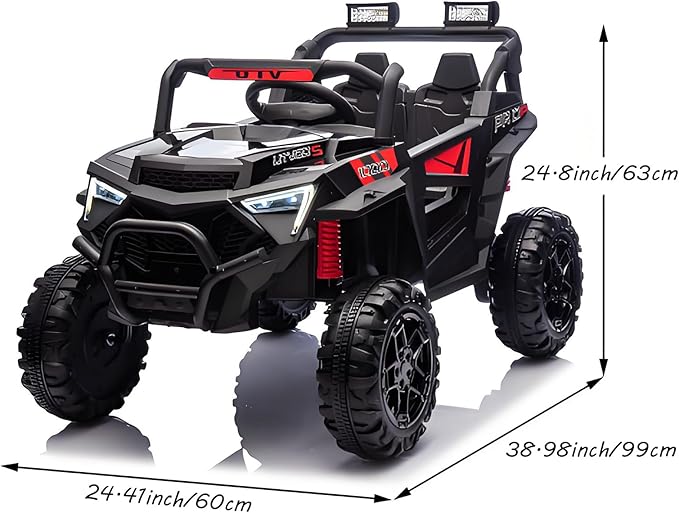 24v Ride On Toys for Big Kids,UTV 2 Seater Ride On Car for Kids,24 Volt Ride On Toys for Boys,W/Remote Control,LED,Music,Bluetooth,4 Shock Absorbers,Toddler 4 Wheeler,Electric Car for(Black)