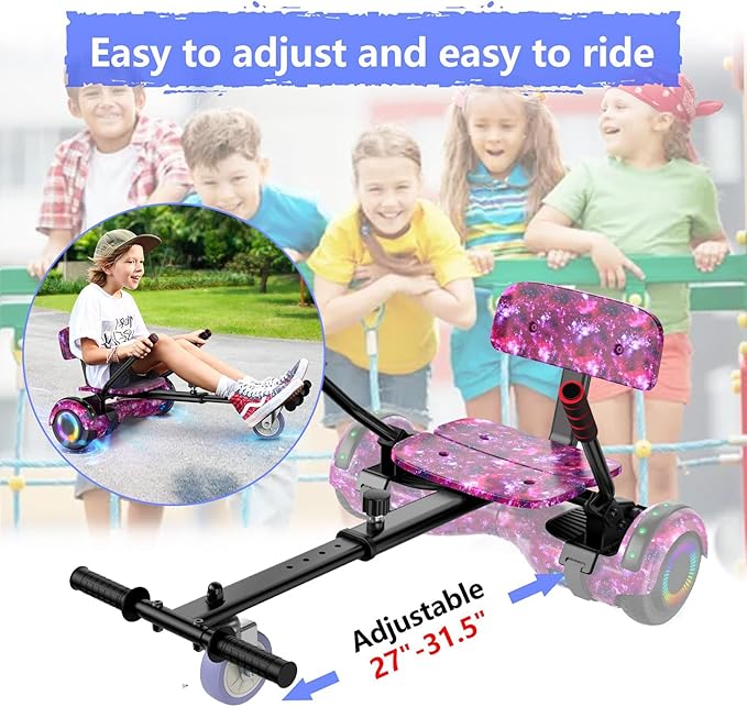 LIEAGLE Scooter With Seat Attachment, 6.5" Scooters Go Kart Combo With Colorful LED Lights & Bluetooth, For Kids Boys Girls Adults All Ages(Starry Purple with Kart)
