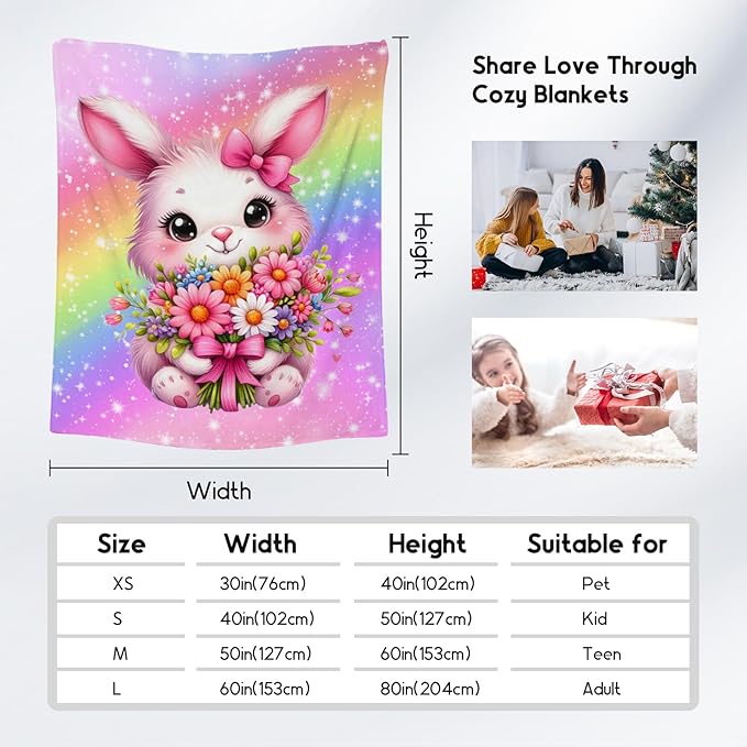 Kids Throw Blanket, Bunny Blanket for Girls, Gifts for Toddler Daughter, 30"x40" Rainbow Throws Decor