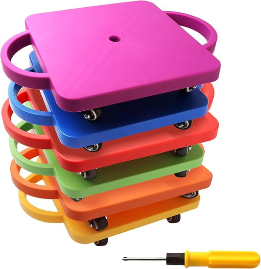 GSE Games & Sports Expert Gym Floor Scooter Board with Handles, Sitting Scooter for Kids Indoor Play Equipment, Fun Scoot Board with Non-Marring Plastic Casters for Children