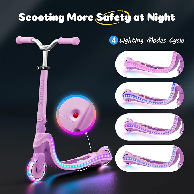 Scooter for Kids with Light-Up Wheels & Deck, Adjustable Heights 2 Wheel Kick Scooters for Kids 5-7, Toddler Scooters with 4 Lighting Mode Deck
