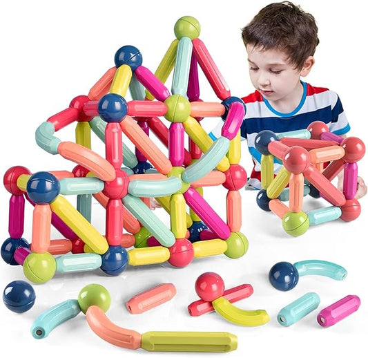 Contixo ST2 Kids Magnetic Stix Stick 68 PCs 3D Building Blocks STEM Construction Playboards Creativity, Imagination, Recreational, Educational for Children Toddler, 3+ Year Old Boys and Girls