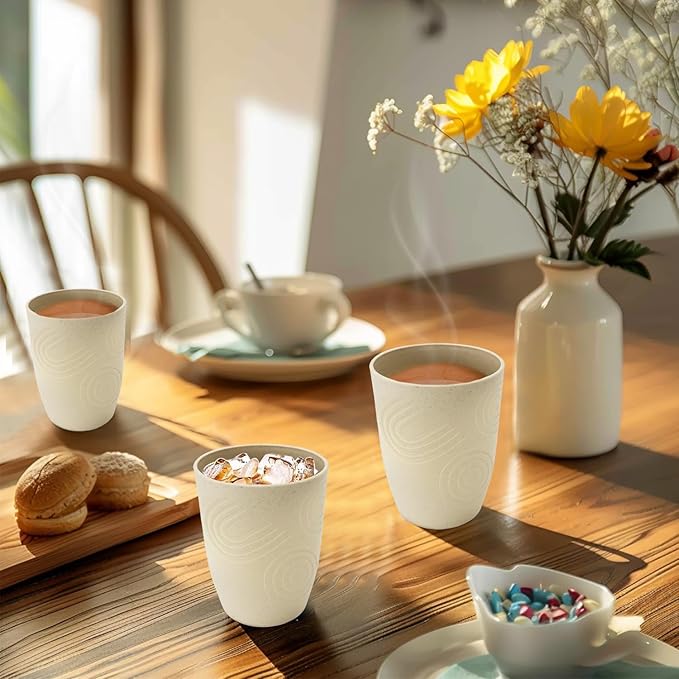 12 oz Wheat Straw Cups Set of 6, Alternatives to Plastic Cups Reusable, Unbreakable Water Cups, Dishwasher Safe Kitchen Cup, Small Water Cups for Kitchen (Beige)