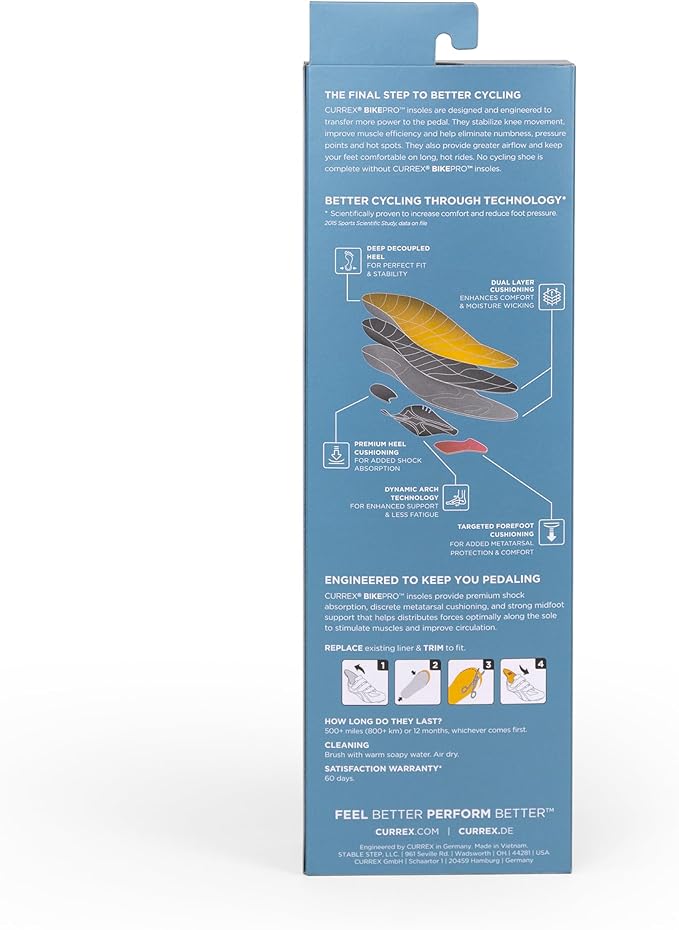Currex BikePRO Insoles - Yellow, Unisex, Shoe Insert, Medium Arch, Improve Muscle Efficiency, Reduce Injuries, Comfort, Airflow, 1-2 Years