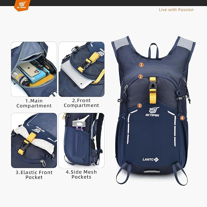 SKYSPER Small Hiking Backpack - 25L Travel Daypack Lightweight Bag Water Resistant Hiking Backpacks for Women Men