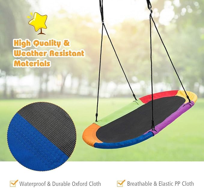 Costzon 60'' Giant Waterproof Platform Saucer Tree Swing Set, 700 lb Weight Capacity, Outdoor Saucer Tree Swing with Adjustable Hanging Ropes, Swing for Children Park Backyard (Multicolor)