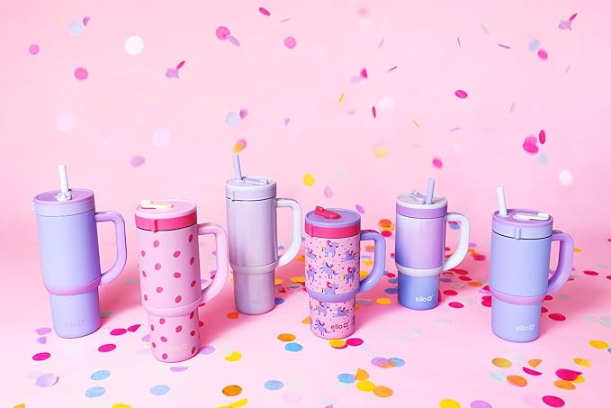 Ello Oasis 18oz Stainless Steel Kids Tumbler with Handle & Retracting Straw, 100% Leakproof, Double-Wall Vacuum Insulated, Kids Water Bottle for School, BPA Free + Dishwasher Safe, Strawberries