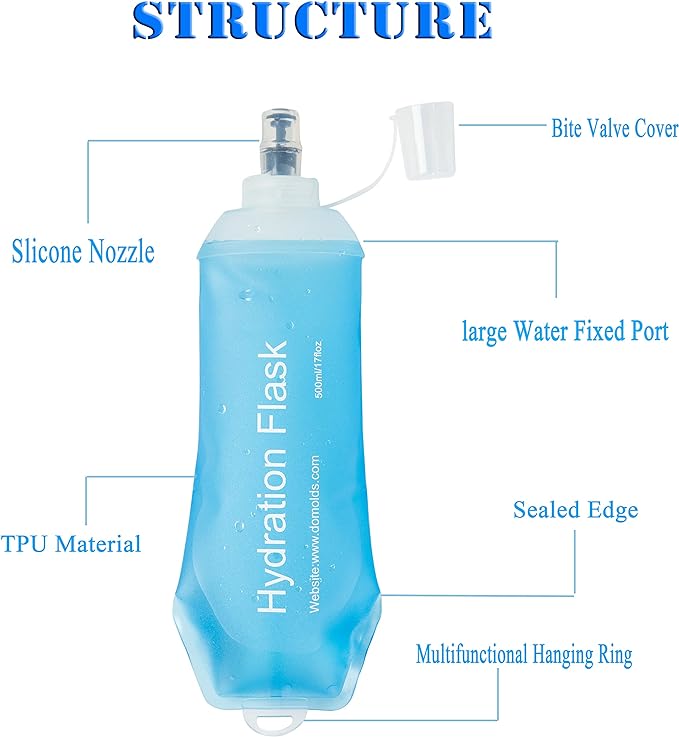 AXEN Soft Flask TPU Foldable Running Hydration Flask, Soft Collapsible Water Bottle for Hydration Pack Cycling Marathon Running Hiking