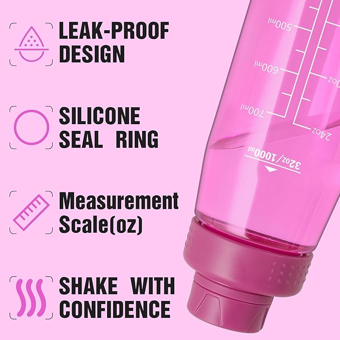 Water Bottle 32oz, clear water bottle with Spout Lid and Carry Handle, Reusable, Tritan, BPA Free, Hiking Water Bottle Suitable for Travel, Outdoors, Gym, Travel, Home, School (Rose)