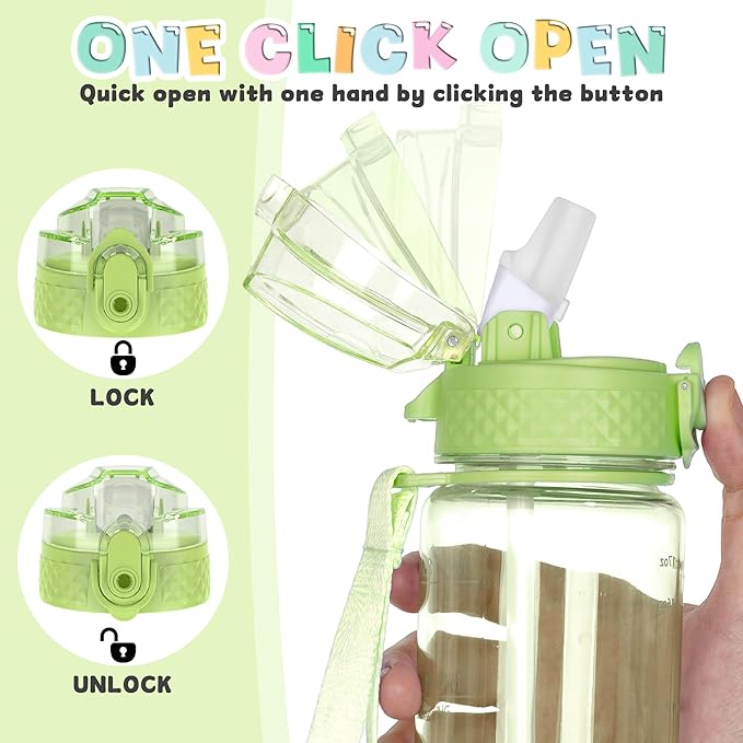 OLDLEY 17oz Kids Motivational Water Bottle, Leak-Proof Tritan BPA-Free, Reusable for School Girls & Boys, Silicone Straw, Parrott Green