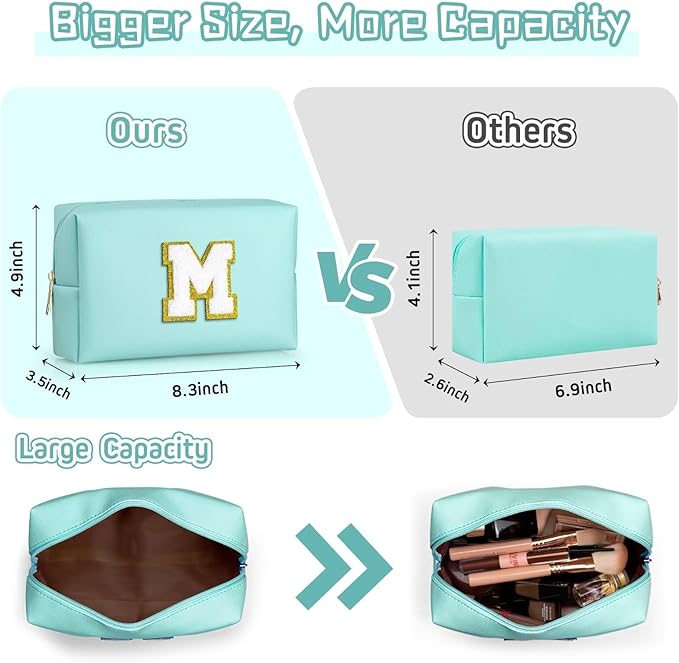 TOPEAST Cosmetic Travel Bags for Women, Preppy Small Makeup Bag, PU Leather Waterproof Toiletry Bag, Unique Friendship Gifts for Friends Coworker, Cute Stuff for Girls (Blue R)