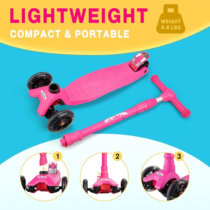 Scooters for Kids Ages 3-5, Kick Scooter for Boys Girls, 4 Adjustable Height, AEBC-9 Bearing, 3 Light Up Wheels, Lean to Steer, Outdoor Activities for Toddlers from 3 to 12 Years Old, Deep-Black