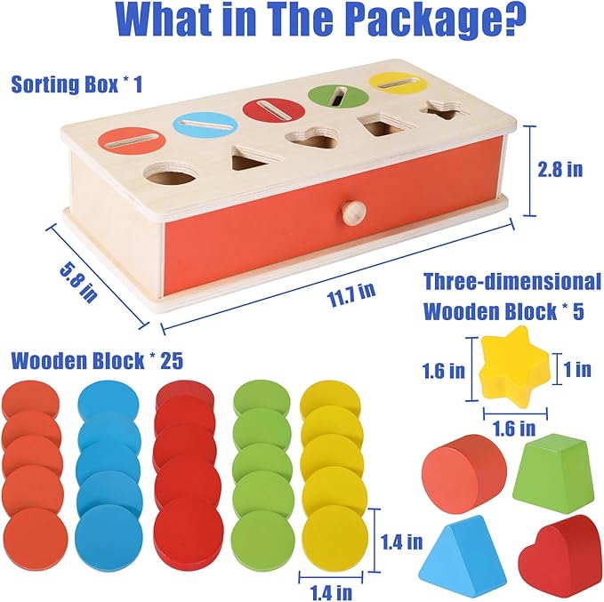 Wooden Color Shape Sorting Matching Toys, Shape Sorters for Toddlers, Fine Motor Skills Early Learning Montessori Toys, Gift for 3 4 5 6 Year Old Boy Girl Kid Gifts