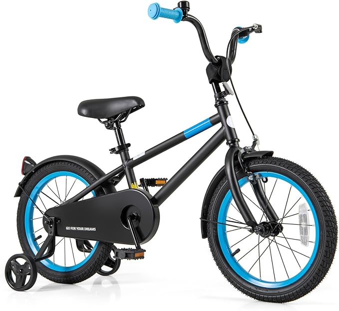 BABY JOY Colorful Macarons Kids Bike, 12 14 16 18 Inch Sporty Children's Bicycle with Training Wheels, Adjustable Handlebar & Saddle, Handbrake & Coaster Brake, Boys Girls Bike for 3-8 Years Old