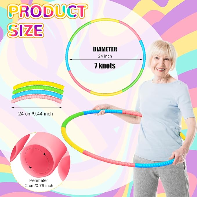 Sratte 12 Pcs Toy Hoop for Kid - Detachable & Adjustable Colored Hoop Exercise Ring Plastic Circle for Kid, Teen, Gymnastics, Dog Agility Equipment, Require Self Assembly (Fresh Color, 32 Inch)