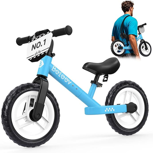 BELEEV C2 Toddler Balance Bike for 2-5 Year Olds with LED Light-Up Wheels, Adjustable Seat & Handlebar & Footrest, 12 inch No-Pedal Training Kids Push Bicycle - First Birthday Gift for Boys & Girls