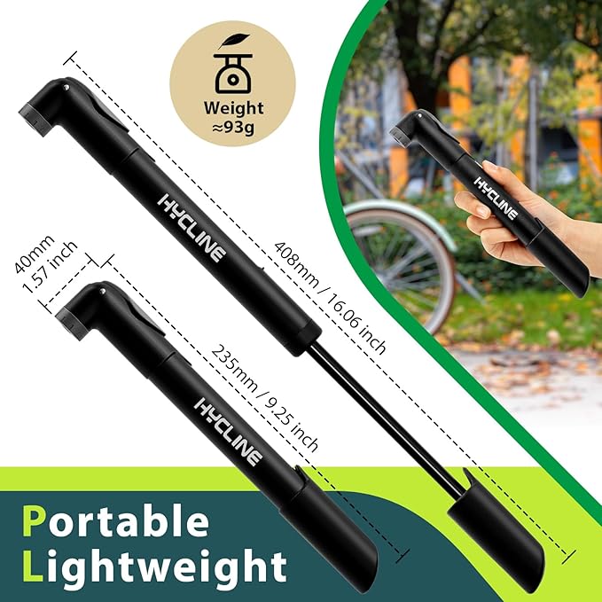 Hycline Mini Bike Pump - 120 PSI Portable Bicycle Frame Pump for MTB BMX Road Tires, Air Ball Pump Inflator with Ball Pump Needles Fits Presta & Schrader Valve