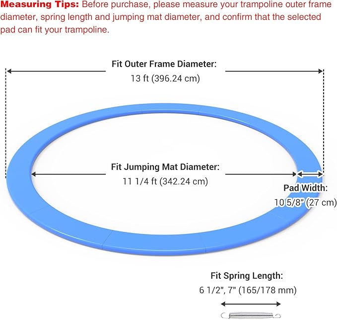 AW 12/13/14/15FT Trampoline Spring Cover Replacement Trampoline Safety Pad Trampoline Accessories, UV-Resistant, PVC EPE Foam Protection Blue/Multicolor/Green