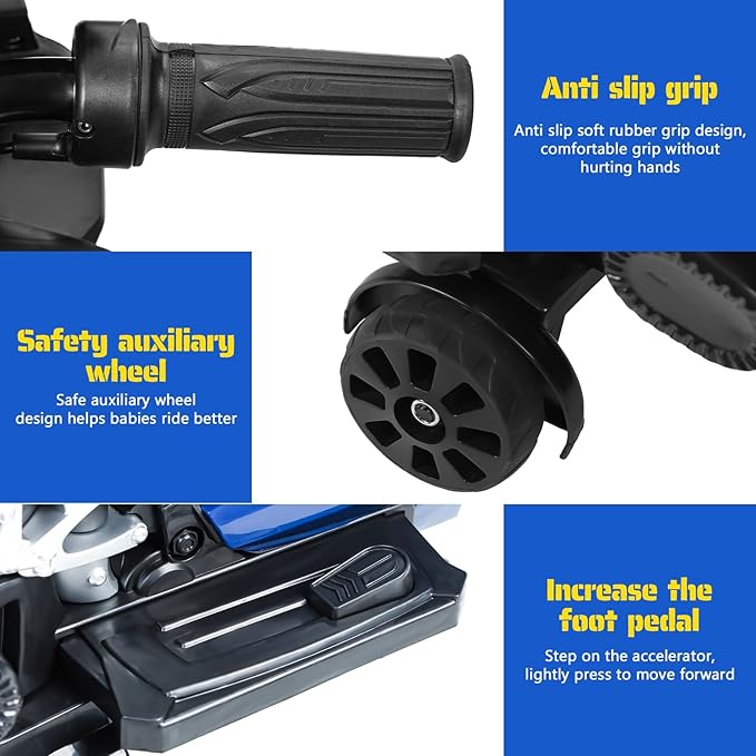 Electric Motorcycle for Kids, Electric Dirt Bike for Children, Speed Up to 9mph Ride-On Motorcycle with Safety Auxiliary Wheels (12V Battery) Red