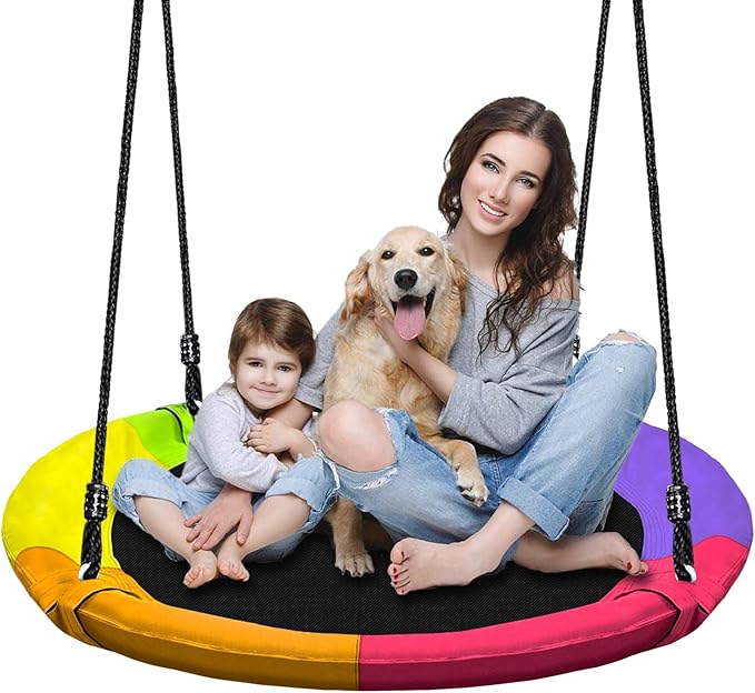40" Saucer Tree Swing for Kids - 500Lb Weight Capacity, Waterproof Platform Swing Seat with Adjustable Ropes for Kids Playground Outdoor Activity Backyard Fun (Color)