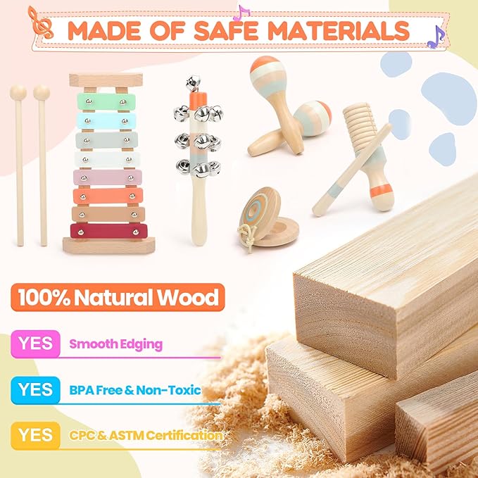 Toddler Musical Instruments,Wooden Musical Toys for Toddlers 1-3,Montessori Musical Toys for Babies 6-12 Months,Preschool Educational Baby Girl Toys,Music Toys for 1 Year Old,Christmas Birthday Gifts