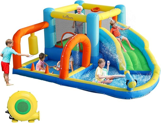 Inflatable Water Slide,Bounce House with Slide for Indoor Party,Bouncy Castle with for Kids Outdoor, Water Slides for Backyard,Inflatable Jumper Bounce House