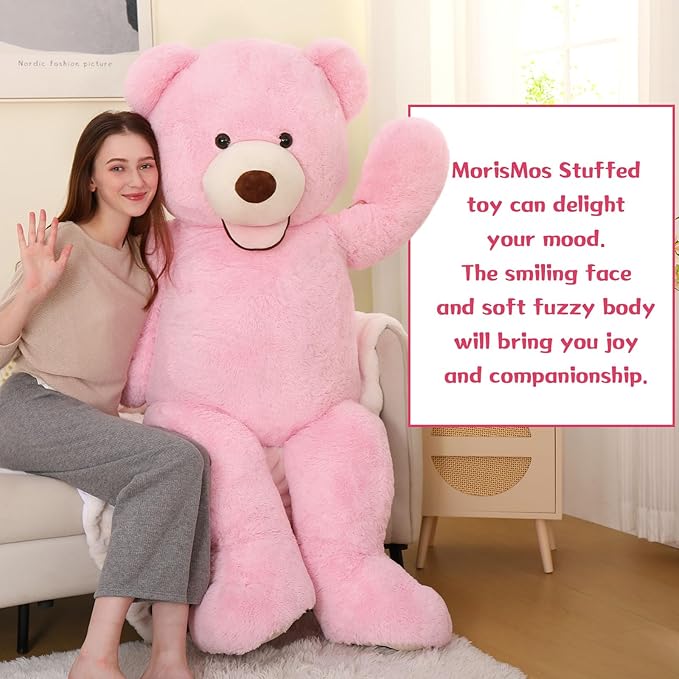 MorisMos Giant Teddy Bear Plush 5ft, Life Size Huge Pink Teddy Bears for Girlfriend, 5 Foot Large Big Stuffed Animal Gifts for Wife, Lover on Valentines, Anniversary, Birthday