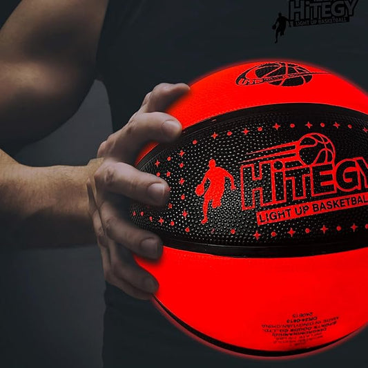 Glow in The Dark Basketball - Water-Resistant, Size 7, Impact Activated, Includes Pump, Manual, Pre-Installed Batteries & 10 Extra Batteries - Light Up Basketball - Orange
